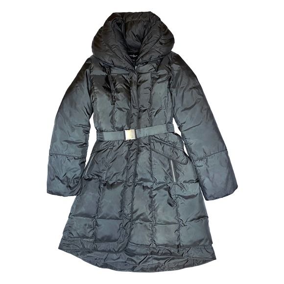 Cole Haan Long Down Belted Black Puffer Jacket SMALL - Picture 1 of 12